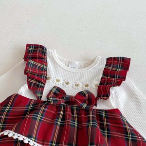 Conjunto de Dos Piezas de Vestido de Tirantes y Bolso de Punto para Niñas, Estilo Navideño a Cuadros, para Otoño e Invierno - Product Image 4