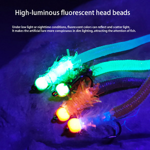 Señuelo de pesca con mosca, gusano luminoso de colores, señuelo de ninfa, gusano sintético, anzuelos de cebo # 12 - Product Image 3