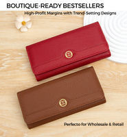 Portefeuille long pour femme en cuir PU, motif litchi, pliable en trois, avec rabat géométrique et fermeture éclair, pour pièces de monnaie et billets, style enveloppe, végétalien, en gros