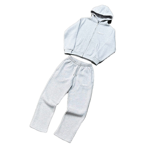 Custom High Quality Blank 100% Cotton 420gsm <b>Zip</b> <b>up</b> Hoodies and Sweatpants Set Plain Heavyweight Zipper Tracksuits for Men - Product Image 1