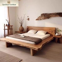 Lit double en bois massif style Wabi-Sabi vintage, couleur bois naturel, lit d'hôtel B&B, lit de style chinois pour chambre principale, lit de rêve 180x200cm