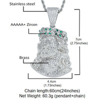 Nouveau pendentif Svatar en zircon vert rétro unisexe plaqué or avec cordon en laiton de 24 pouces, collier hip-hop