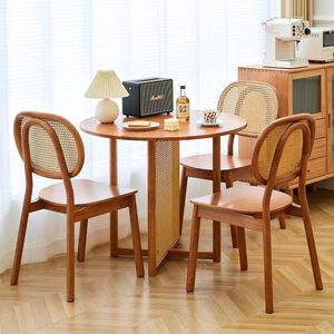Solid Wood <b>Rattan</b> <b>Table</b> And Chair Set Round <b>Dining</b> <b>Table</b> With Chairs For Living Room And <b>Dining</b> Room Small Apartment Use - Product Image 1