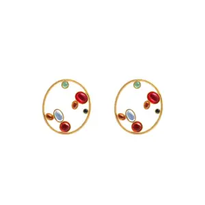 2024 new fashion Spanish Jewelry Frosted 18k Earrings Large Gold Circle Jewel Studs