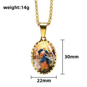 Colgantes de la Serie Brillante de Acero Inoxidable al por Mayor con Icono Religioso de María Desatadora de Nudos para Cristianos con Cadena de Serpiente - Product Image 2