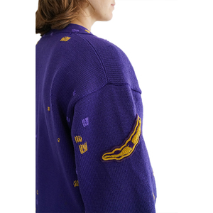 <span class=keywords><strong>Cardigan</strong></span> da donna in maglia di cotone a righe in lana e maglia di lana all'ingrosso personalizzato ciniglia ricamato <span class=keywords><strong>viola</strong></span> e oro Omega Psi Phi Phi - Product Image 5