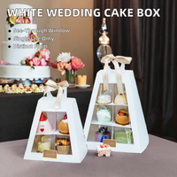 Scatola di Lusso Trapezoidale Monouso per Torte Nuziali, Portatile, Bianca, per 2 Livelli di Cupcake, con Finestra Trasparente e Goffratura