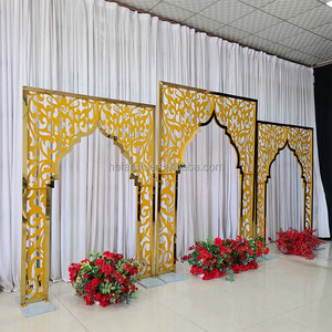 Romantic Carved Mirror Wedding <strong>Arch</strong> Gold <strong>Metal</strong> Stage Backdrop <strong>Frame</strong> for Festival Event Decor - Product Image 5