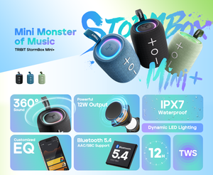 Enceinte de voyage légère Tribit Stormbox Mini Plus, son panoramique, coque durable, sortie 12W, idéale pour le camping - Product Image 2