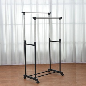 Double Bar Stainless Steel Adjustable Clothes <b>Drying</b> <b>Rack</b> Floor Standing Mobile Balcony Use Black Rectangle Shape - Product Image 1