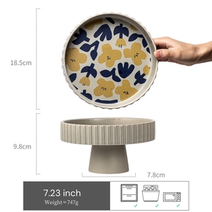 <span class=keywords><strong>Plateau</strong></span> à Fruits en Céramique Porcelaine Vintage à Pied Haut, Assiette à Bonbons à Dessert Rétro, Support de Grande Capacité pour la Maison, Hôtel, <span class=keywords><strong>Table</strong></span> Basse - Product Image 6