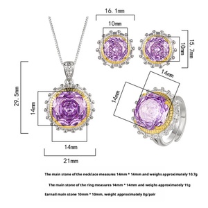 Factory Wholesale Fashion Jewelry Eco-friendly Copper Rose Cut 14-10MM Purple Cubic Zirconia Necklace <b>Set</b> for Bold Statements - Product Image 2