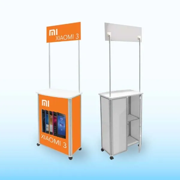 Table de cabine d'échantillonnage de luxe portable d'extérieur Stand d'exposition pliable et escamotable Affichage publicitaire Compteur de promotion avec serrure