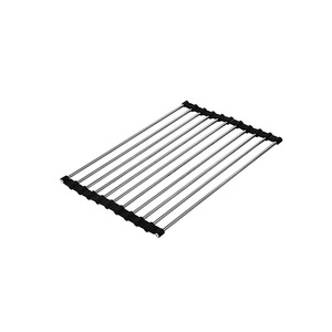 Stainless Steel Water Drain Rack Square Dish And Plate Rack <b>Kitchen</b> Sink Storage With Silicone Roller <b>Curtain</b> One Size - Product Image 1