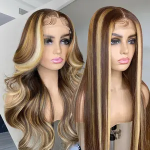 13 X6 HD Lace Frontal Balayage Highlight Perücke Körper welle, Vendors Peruanische Spitze Verschluss Perücke für schwarze Frauen Großhandel menschliches Haar