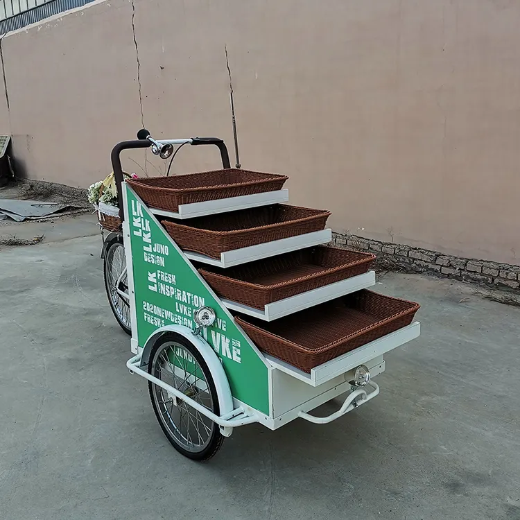 Café de rue Chariot de nourriture Légumes Vendant des fleurs et des fruits Cargo Bike