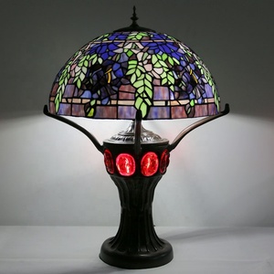 LongHuiJing Custom-Manufacturer 19.6" Wisteria Stained Glass Lampshade Table <b>Light</b> Tiffany Style Home Table Lamp - Product Image 1