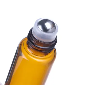 Botol Roll on perawatan kulit bening biru Amber, 5ml 10ml botol minyak esensial parfum Attar 10m dengan tutup bola rol