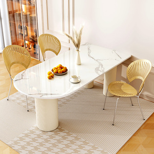 Scandinavian phong cách bàn ăn với hình bầu dục bằng đá cẩm thạch đầu tối giản đôi cột bệ cơ sở cho nhà bếp hiện đại đồ nội thất - Product Image 6
