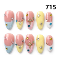 1461-1465 Kuku Palsu Buatan Tangan 10pcs Bahan Press-On Model Almond Desain Ukiran Bunga Kustom Modis Persegi untuk Jari