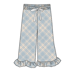 Nuovi <span class=keywords><strong>Pantaloni</strong></span> <span class=keywords><strong>Larghi</strong></span> alla Moda per Bambine con Orlo a Volant, Abbigliamento Casual, Basso MOQ, <span class=keywords><strong>Pantaloni</strong></span> a Quadri e a Righe in Maglia per Bambini - Product Image 6