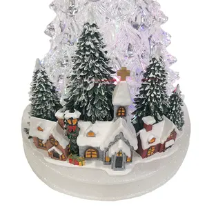 Christmas Decoration Supplies Custom Christmas Village With Deer Pulled Sled Figurine Acrylic Christmas Tree Resin Craft