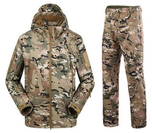 HBSP09 Vêtements de sport d'hiver pour l'extérieur, veste et pantalon softshell, combinaison thermique, doublure en polaire, imperméable et coupe-vent, pour la chasse au combat - Product Image 1