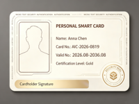 Carte d'identité intelligente personnalisée en PVC, style simple, imprimée, avec micro-texte anti-contrefaçon et sceau de sécurité