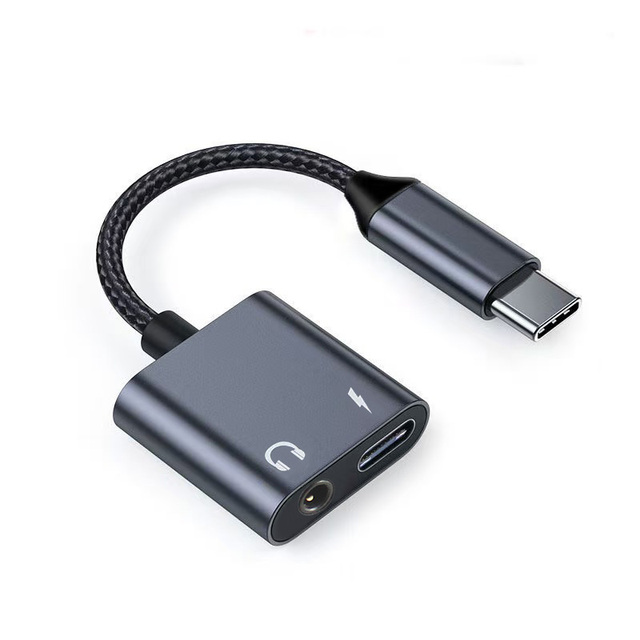 High Quality 2 in 1 USB C to 3.5mm Headphone Charger Adapter Type C to AudioJack with PD 60W Fast Charging Dongle Converter
