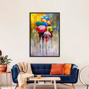 Modern Printed Canvas Artwork: Elegant Colorful Umbrellas Glass Art,<b>BLACK</b> <b>FRAMED</b> CANVAS - Product Image 3