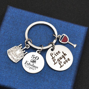 50th Birthday Gift portachiavi in metallo Live Laugh Love ciondolo in acciaio inossidabile portachiavi regalo 10th 20th 30th Birthday Keyring - Product Image 6