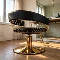 Fauteuil de Barbier de Luxe en Cuir PU Marron avec Pompe Hydraulique, Hauteur Réglable, Inclinable, Portable, Design Contemporain pour Salon Commercial