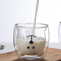 Offre Spéciale Rentrée Scolaire – Tasse en Verre Borosilicate 250 ml à Double Paroi, Sans BPA, Résistante à la Chaleur, Motif Ours Mignon, Idéale pour le Café