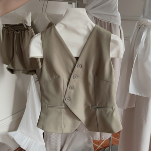 Conjunto de Dos Piezas para Mujer, Chaleco sin Mangas con Cuello en V y Pantalones Cortos de Lino OEM - Product Image 1