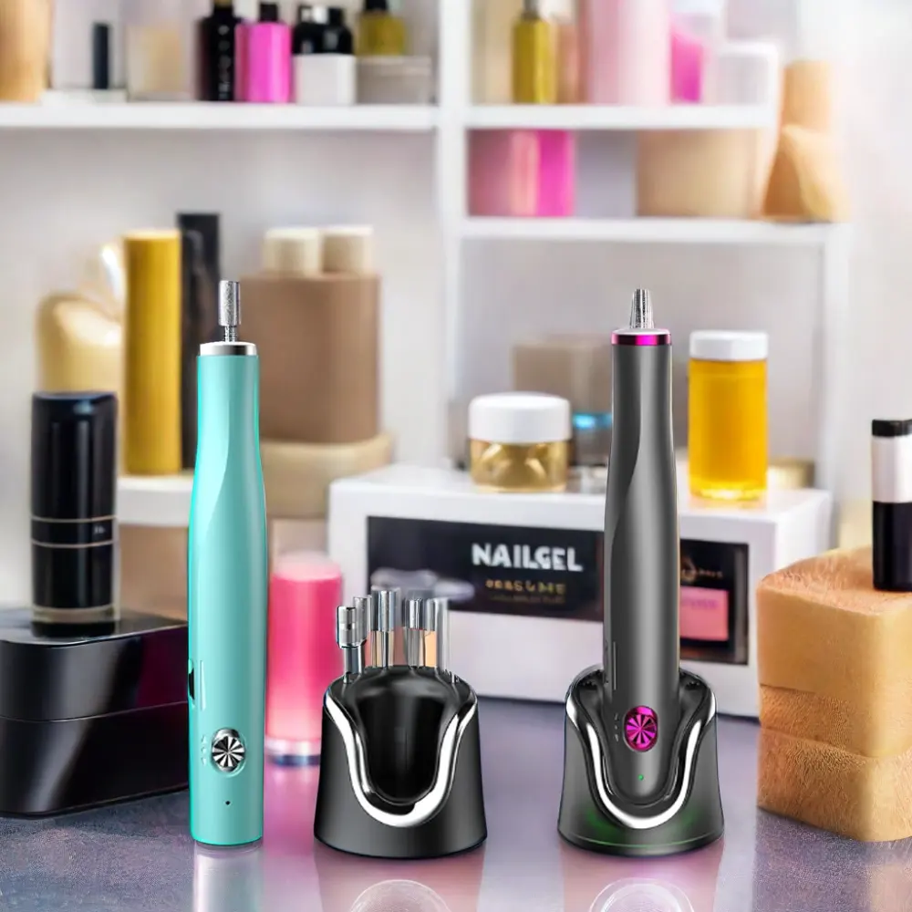 Portable Rechargeable Nail Gel Polisher Machine Wireless Charging Professional Electric E-File Plastic USB Green Stand Bit Set