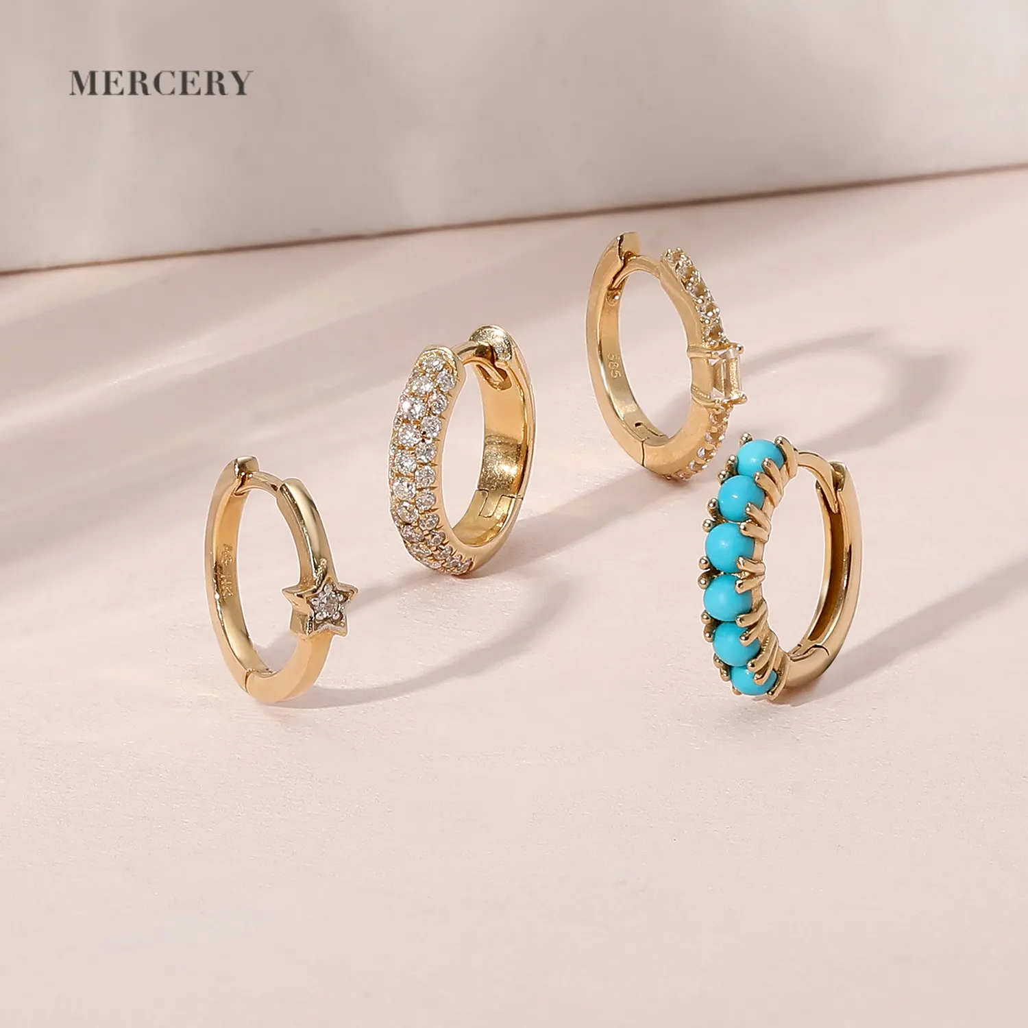 Ювелирные изделия Mercery под заказ из настоящего золота 18K Huggies OEM ODM логотип модные бриллиантовые однотонные золотые ювелирные изделия 14K золотые серьги-кольца