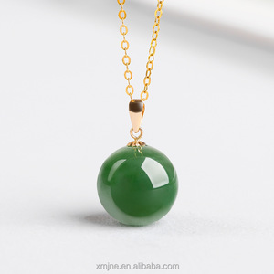 Certifié Épinards Vert Hetian Jade Vert Jade Boule Pendentif 18k Or Naturel Jade Pendentif Collier Pour Hommes Et Femmes - Product Image 2
