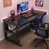 Ensemble de table et de chaise de jeu pour ordinateur de grande taille personnalisé avec éclairage RGB pour bureau, noir et blanc, bureau de jeu multifonctionnel avec LED