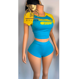 Pantaloncini estivi firmati da <span class=keywords><strong>donna</strong></span> Set stampa Top corto e Shorts 2 pezzi Set Casual <span class=keywords><strong>Streetwear</strong></span> in due pezzi per <span class=keywords><strong>abbigliamento</strong></span> <span class=keywords><strong>donna</strong></span> - Product Image 3