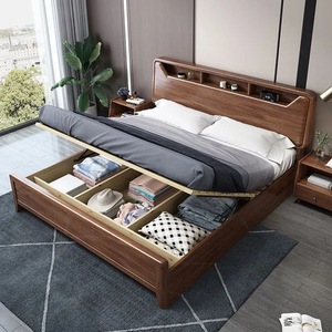 Dazhang Jiaju Walnut Solid Wood <b>Bed</b> 2M Storage Box Frame Modern Minimalist Bedroom Furniture - Product Image 4
