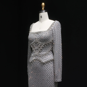 Jancember LSZ633 Magnifiques Robes de Soirée Droites Grises à Col Carré avec Cristaux et Perles - Product Image 5