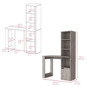 Bicknell Light Gray <b>Computer</b> <b>Desk</b> with Single Door Cabinet and 4 Tier Shelf - Product Image 5