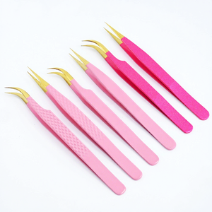 Venta al por mayor de pinzas de punta de fibra para pestañas, juego de pinzas para extensiones de pestañas, pinzas de acero inoxidable con volumen de 45 90 grados - Product Image 1