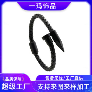 Spike <b>Leather</b> <b>Bracelet</b> Steel Black Gunmetal Zinc Alloy Magnetic Buckle Punk Style Jewelry for Men Women - Product Image 5