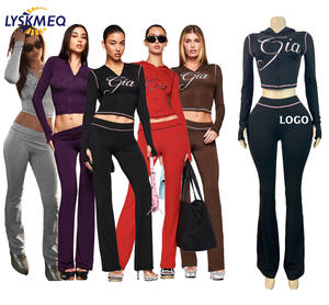 ชุดเซ็ทลำลองสำหรับผู้หญิง ฤดูหนาว 2025 เสื้อฮู้ดครอปแขนยาวแบบมีซิป แจ็คเก็ตและกางเกงขายาว ชุดเซ็ท 2 ชิ้นสำหรับผู้หญิง - Product Image 1