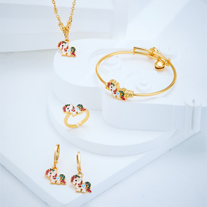 패션 액세서리 세트 유니콘 5 개 세트 귀여운 새로운 패션 말 벨 팔찌 목걸이 귀걸이 반지 - Product Image 4