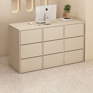 Minimalist Wood Reception <b>Desk</b> with Storage Drawers for Office or Retail Space - Product Image 5