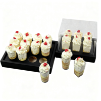 Boîte à cupcakes transparente de nouvelle conception et emballage, boîte à dessert carrée circulaire mini biodégradable