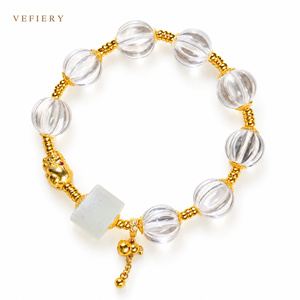 Pulsera de Cuarzo Transparente Tallada a Mano con Cuentas de Melón y Acento de Jade Hetian para Mujer, Joyería Personalizada al por Mayor - Product Image 1