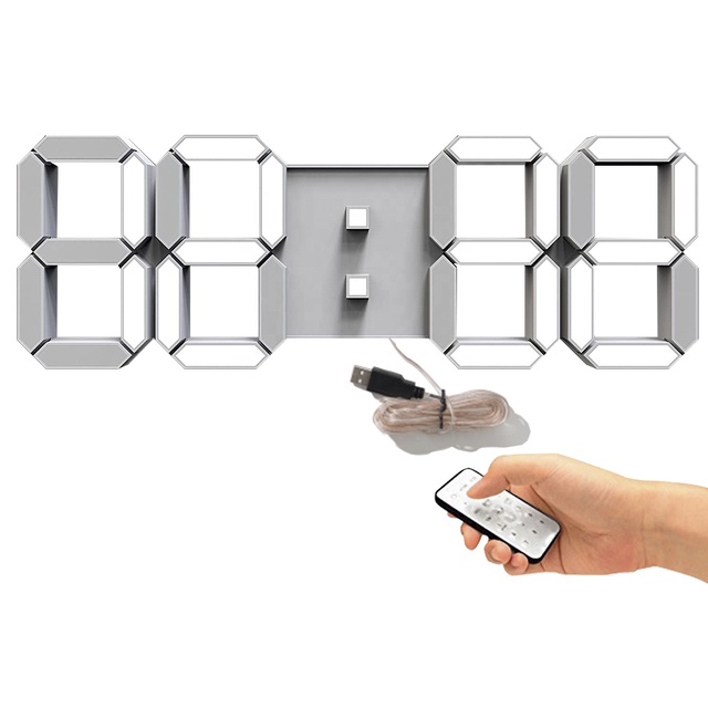 Home Decoration Remote Control 2 Alarms Temperature Digital  LED Wall Mounted Wall Clock 3D with Timer.